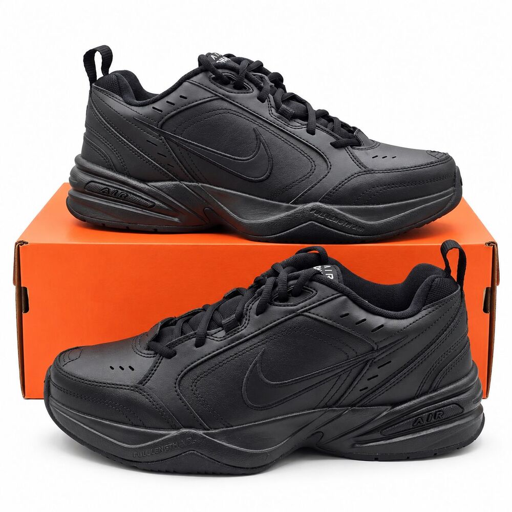 Nike Air Monarch IV Mens 10 Black Leather Air Cushion Training Shoes 415445-001